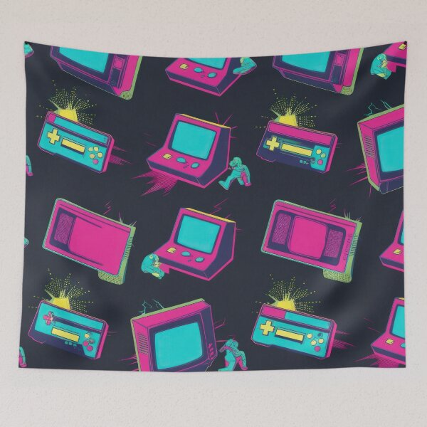 Item preview, vintage TVs with joysticks pattern 90s arcade designed and sold by Expressions-Sel.