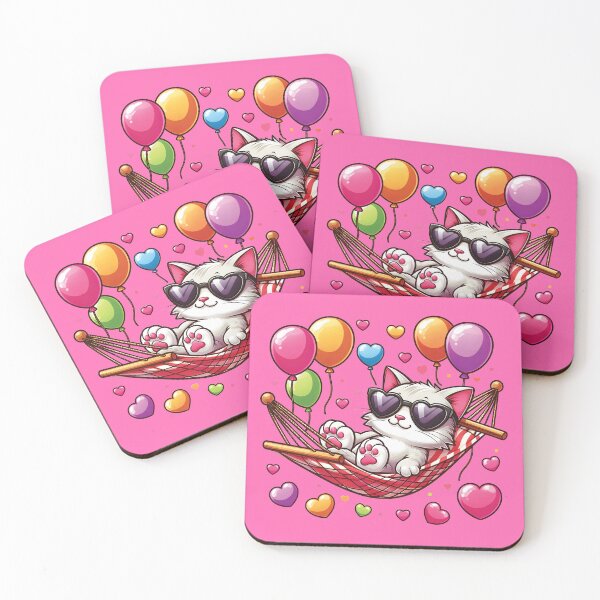 Item preview, Cute cat on a hammock with hearts and balloons, party cat designed and sold by Thomas Marr.