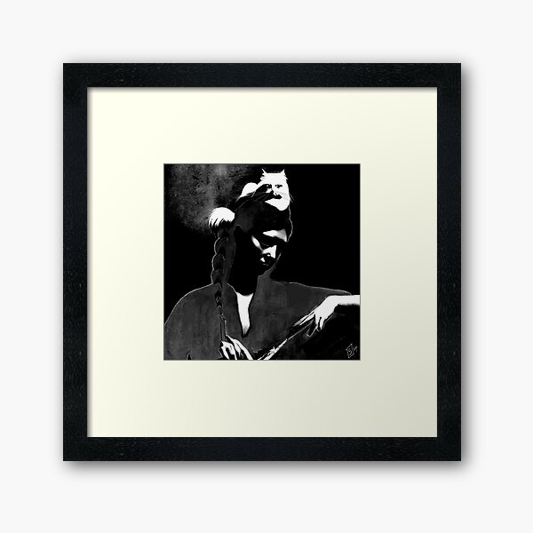 Cat on my Head Monochrome by iServalan for Tale Teller Club Music  Framed Art Print