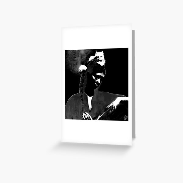 Cat on my Head Monochrome by iServalan for Tale Teller Club Music Greeting Card