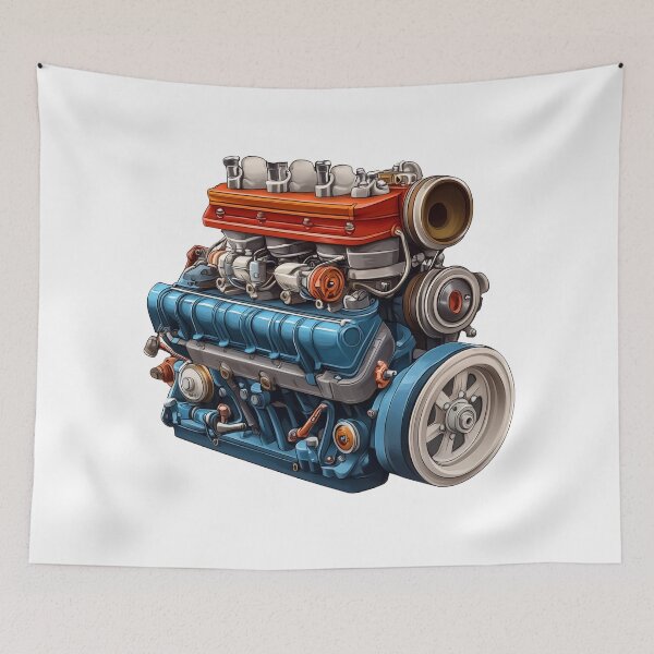 Item preview, Detailed vintage car engine designed and sold by Kunst-Shirt.