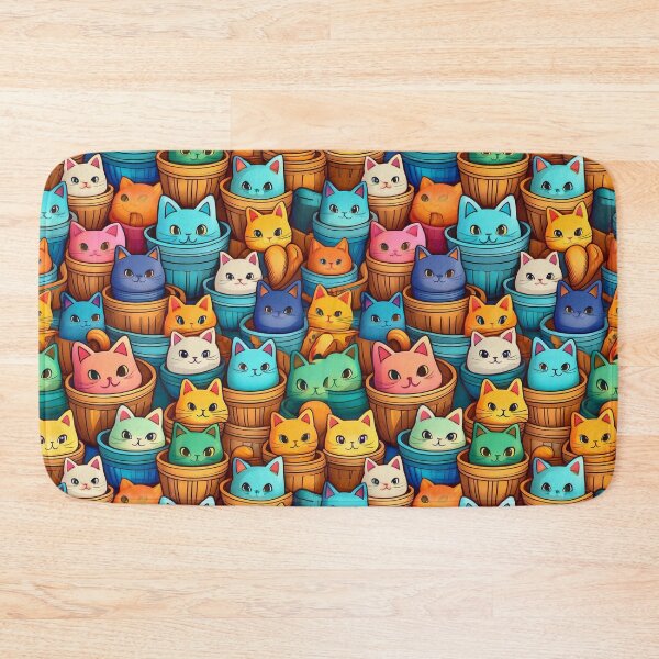 Item preview, Kitty Basket Brigade: A playful pattern featuring cartoon cats of all shapes and sizes, snuggled together in colorful baskets. designed and sold by Grang Art Artistic Designs.