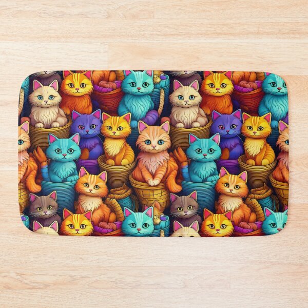 Item preview, Catty Capers: A mischievous pattern with cartoon cats of all shapes and sizes, snuggled together in colorful baskets. designed and sold by Grang Art Artistic Designs.