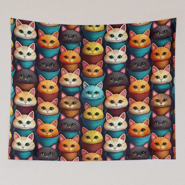 Item preview, Basket Case: A playful pattern featuring cartoon cats of all shapes and sizes, snuggled together in colorful baskets. designed and sold by Grang Art Artistic Designs.