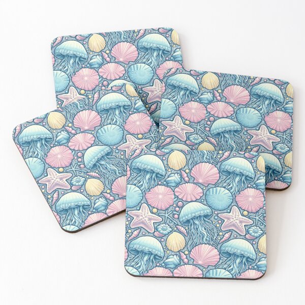 Item preview, Sea Life pattern Blue, fish, starfish, jellyfish, shells designed and sold by SaltySurfgirl.