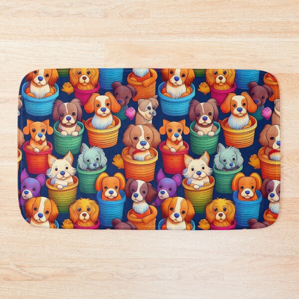 Item preview, Puppy Power: A playful pattern featuring cartoon puppies of all shapes and sizes, snuggled together in colorful baskets. designed and sold by Grang Art Artistic Designs.