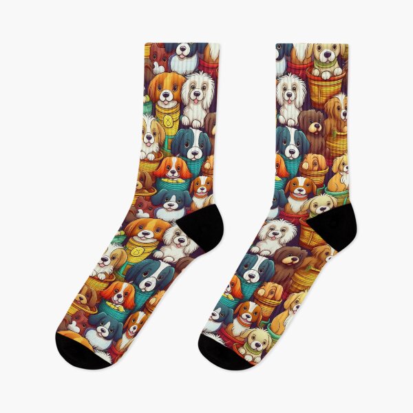 Item preview, Puppy Paradise: A playful pattern featuring cartoon puppies of all shapes and sizes, snuggled together in colorful baskets. designed and sold by Grang Art Artistic Designs.