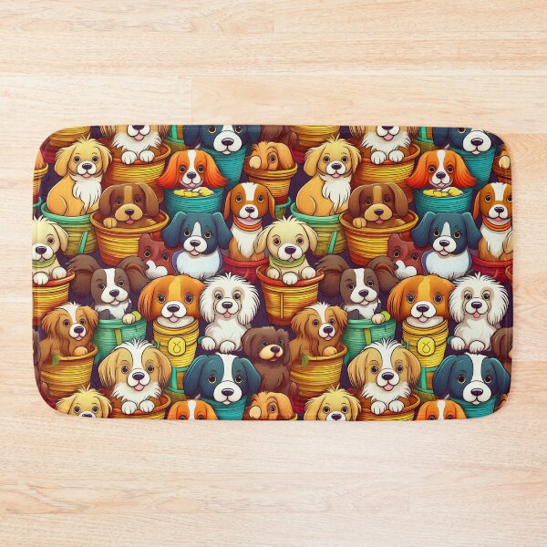 Item preview, Puppy Paradise: A playful pattern featuring cartoon puppies of all shapes and sizes, snuggled together in colorful baskets. designed and sold by Grang Art Artistic Designs.