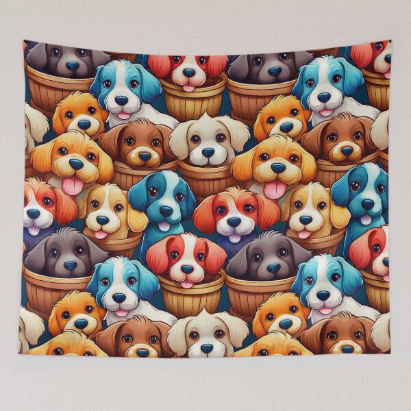 Item preview, Doggy Heaven: A playful pattern featuring cartoon puppies of all shapes and sizes, snuggled together in colorful baskets. designed and sold by Grang Art Artistic Designs.