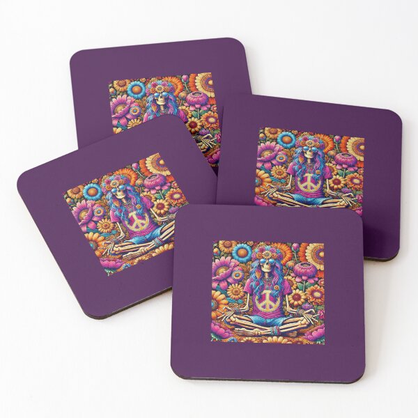 Item preview, Psychedelic Hippie Skeleton with Peace Sign and Floral Aura designed and sold by ANIARTONLINE.