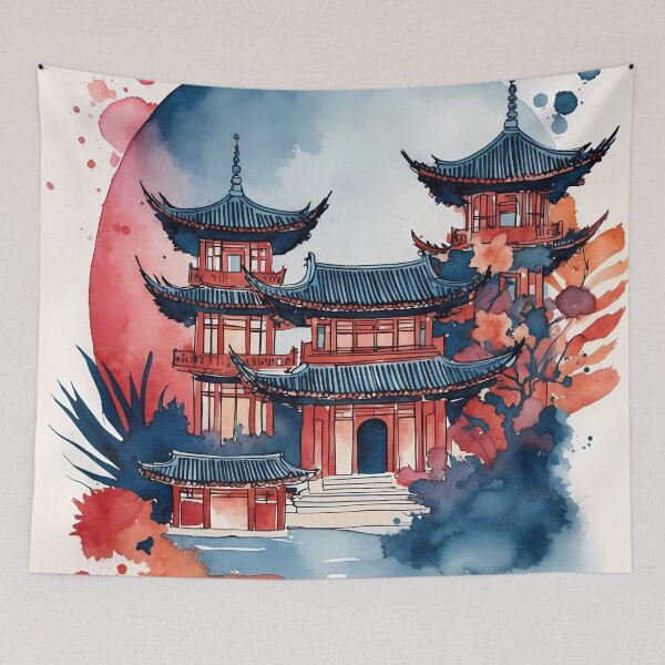 Item preview, Traditional Pagoda in Watercolor Splashes designed and sold by Vitalka-uk.