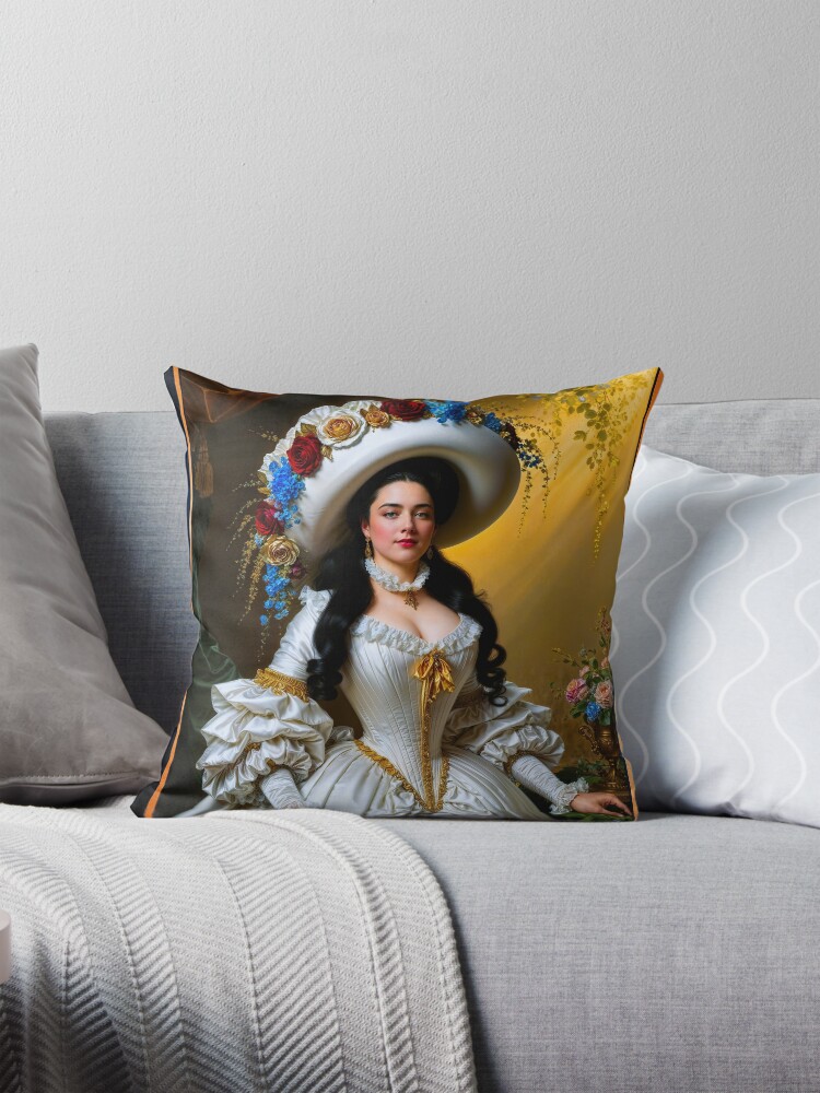 Portrait Of An Elegant Victorian Woman In Exquisite White And Gold Attire AI Concept Art by Xzendor7 4 Portrait Of An Elegant Victorian Woman In Exquisite White And Gold Attire Stunning AI Concept Art by Xzendor7 Decorative Art Print Throw Pillow