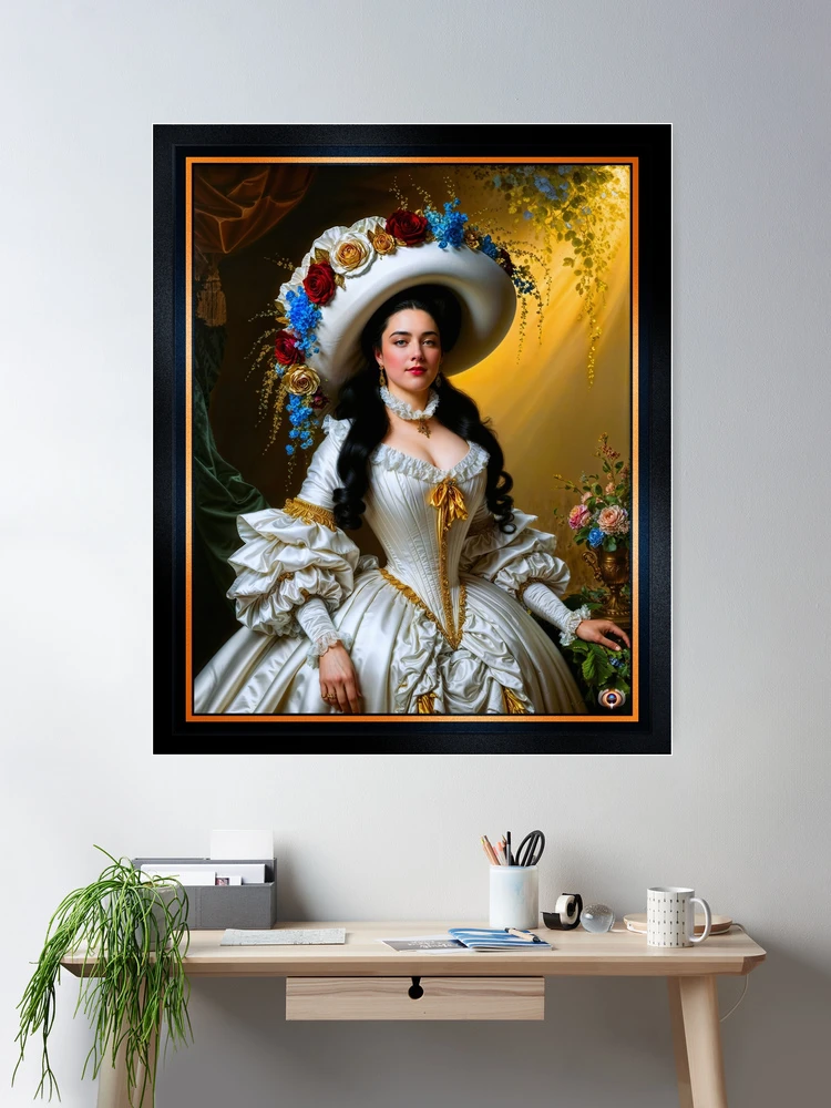 Portrait Of An Elegant Victorian Woman In Exquisite White And Gold Attire AI Concept Art by Xzendor7 2 Portrait Of An Elegant Victorian Woman In Exquisite White And Gold Attire Stunning AI Concept Art by Xzendor7 Wall Decor Poster Art Print