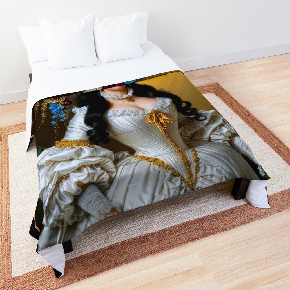 Portrait Of An Elegant Victorian Woman In Exquisite White And Gold Attire AI Concept Art by Xzendor7 3 Portrait Of An Elegant Victorian Woman In Exquisite White And Gold Attire Stunning AI Concept Art by Xzendor7 Decorative Art Print Comforter