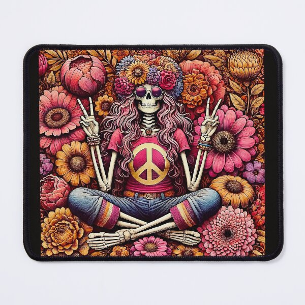 Item preview, Groovy Hippie Skeleton with Peace Sign Surrounded by Flowers designed and sold by ANIARTONLINE.