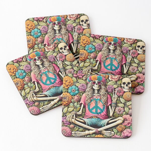 Item preview, Flower and Skeleton in Hippie Style with Peace Sign designed and sold by ANIARTONLINE.