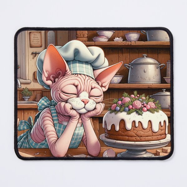 Item preview, Christmas sphynx cat tired from baking Christmas cake designed and sold by BritishDelights.