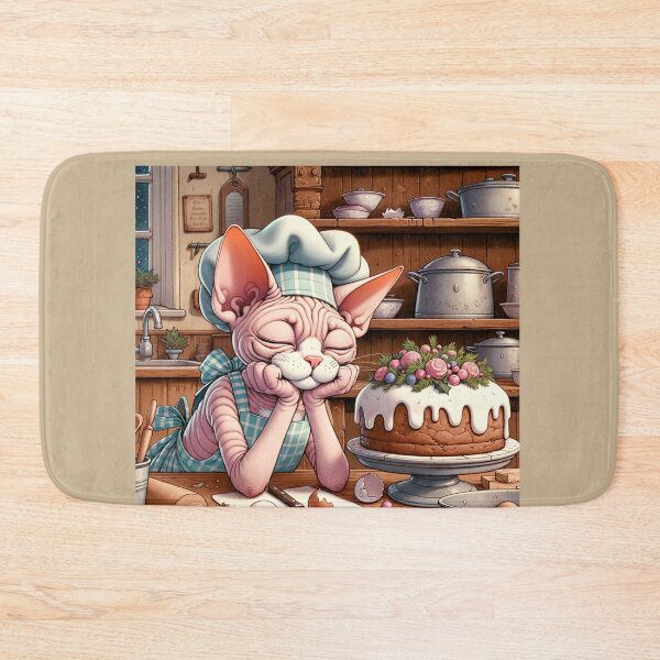 Item preview, Christmas sphynx cat tired from baking Christmas cake designed and sold by BritishDelights.
