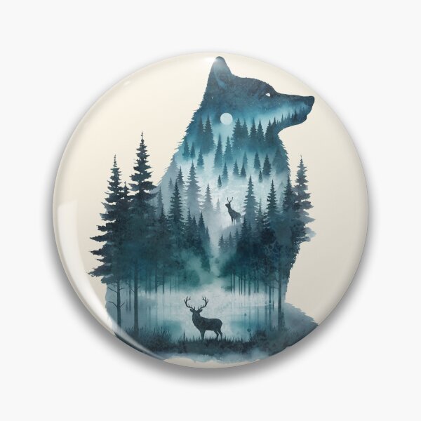 Item preview, Wolf Silhouette In Beautiful Nature, a wolf with a forest and a deer in the background. nature, wolf, mountains, outdoors, adventure, camping designed and sold by Collagedream.