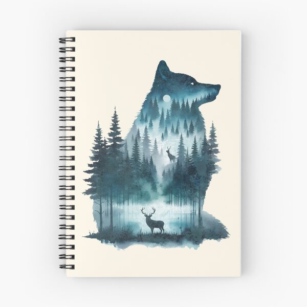 Item preview, Wolf Silhouette In Beautiful Nature, a wolf with a forest and a deer in the background. nature, wolf, mountains, outdoors, adventure, camping designed and sold by Collagedream.