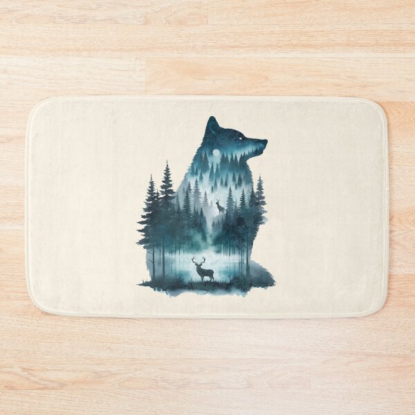 Item preview, Wolf Silhouette In Beautiful Nature, a wolf with a forest and a deer in the background. nature, wolf, mountains, outdoors, adventure, camping designed and sold by Collagedream.