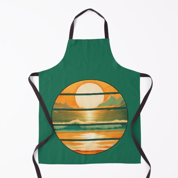 Item preview, Retro Sun Beach Ocean Mountains Sky AI Art - Orange with black edge designed and sold by Beachy.