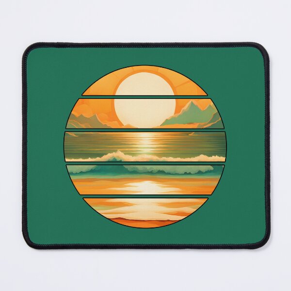 Item preview, Retro Sun Beach Ocean Mountains Sky AI Art - Orange with black edge designed and sold by Beachy.