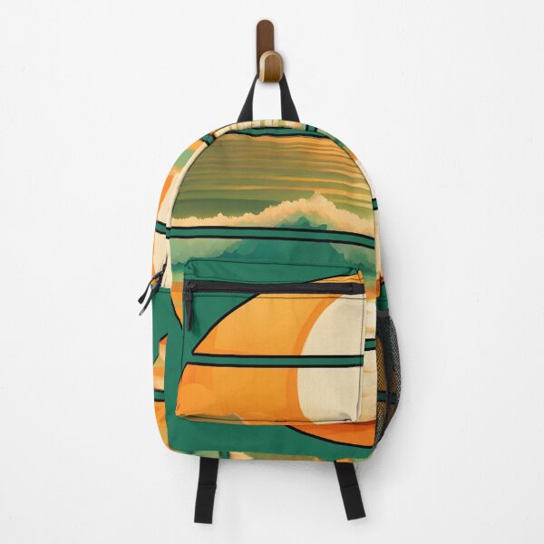 Item preview, Retro Sun Beach Ocean Mountains Sky AI Art - Orange with black edge designed and sold by Beachy.