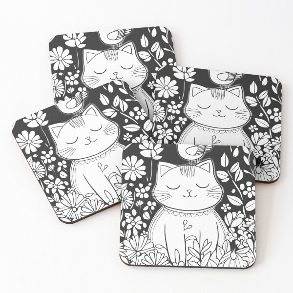 Item preview, cat, chick, bird, grass, flowers, black and white, black white, kitten designed and sold by m-litomirskaya.