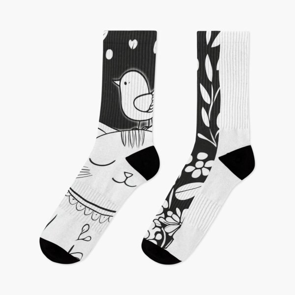 Item preview, cat, chick, bird, grass, flowers, black and white, black white, kitten designed and sold by m-litomirskaya.