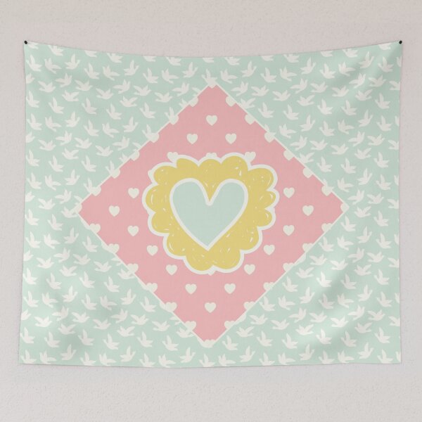 Item preview, Spring Trend Pastel Hearts and Birds Quilt Pattern designed and sold by MarikaJohnson.
