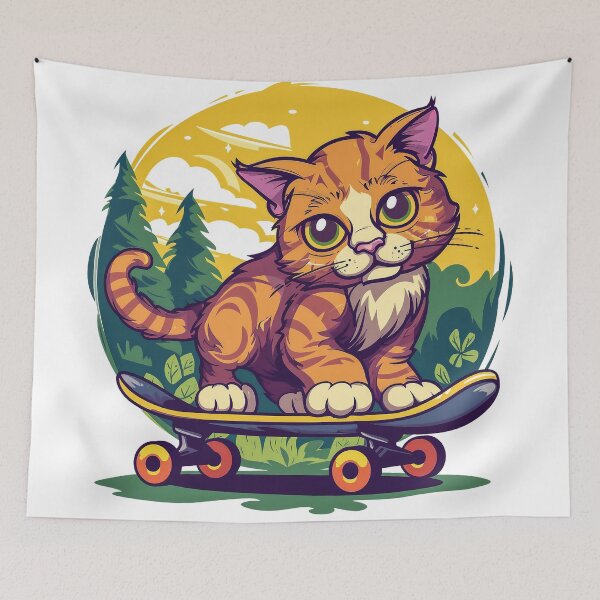 Item preview, cute cat riding a skateboard designed and sold by javierparra.