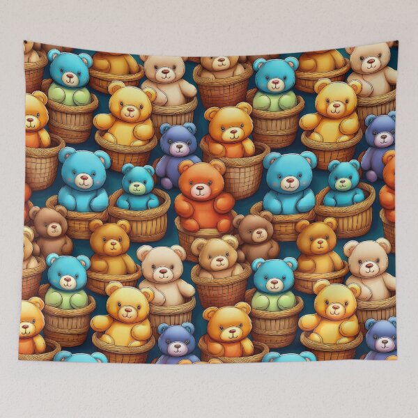 Item preview, Teddybear Heaven: A playful pattern featuring cartoon teddybears of all shapes and sizes, snuggled together in colorful baskets. designed and sold by Grang Art Artistic Designs.