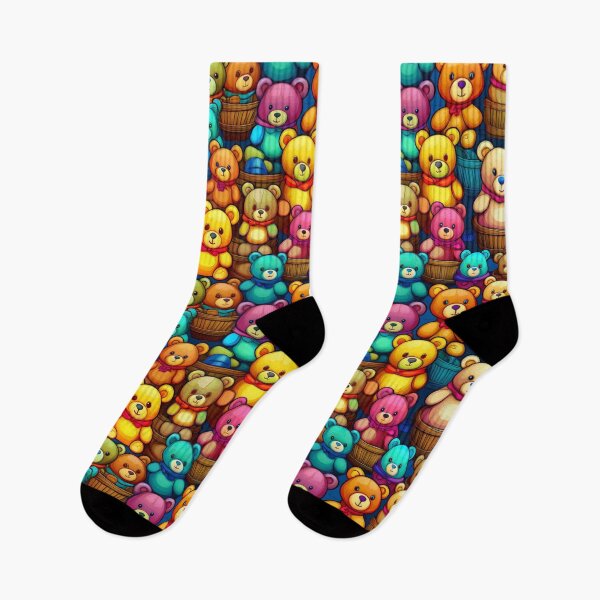 Item preview, TeddybearParade: A playful pattern featuring cartoon teddybears of all shapes and sizes, snuggled together in colorful baskets. designed and sold by Grang Art Artistic Designs.