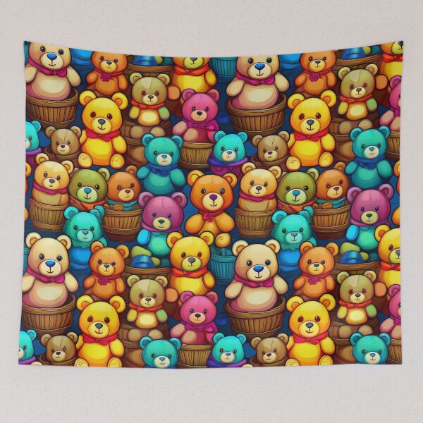 Item preview, TeddybearParade: A playful pattern featuring cartoon teddybears of all shapes and sizes, snuggled together in colorful baskets. designed and sold by Grang Art Artistic Designs.