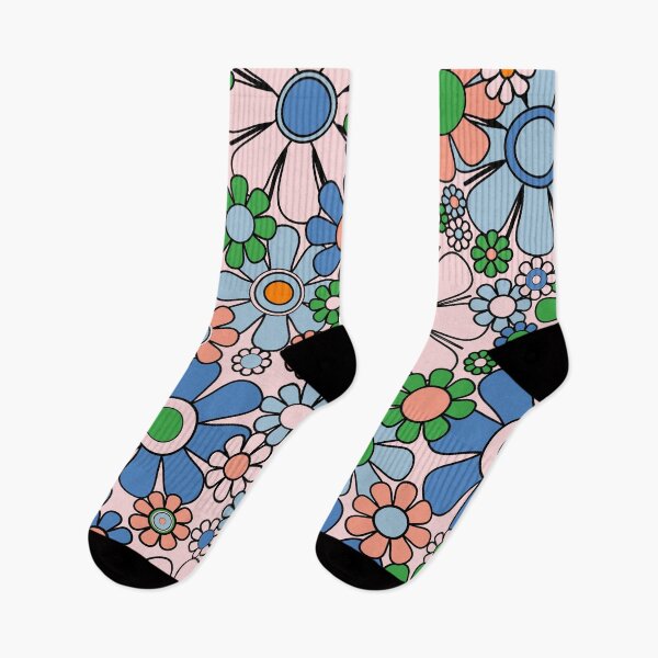 Item preview, Retro Garden Flowers 60s 70s Blue Pink Green Floral Pattern designed and sold by kierkegaard.