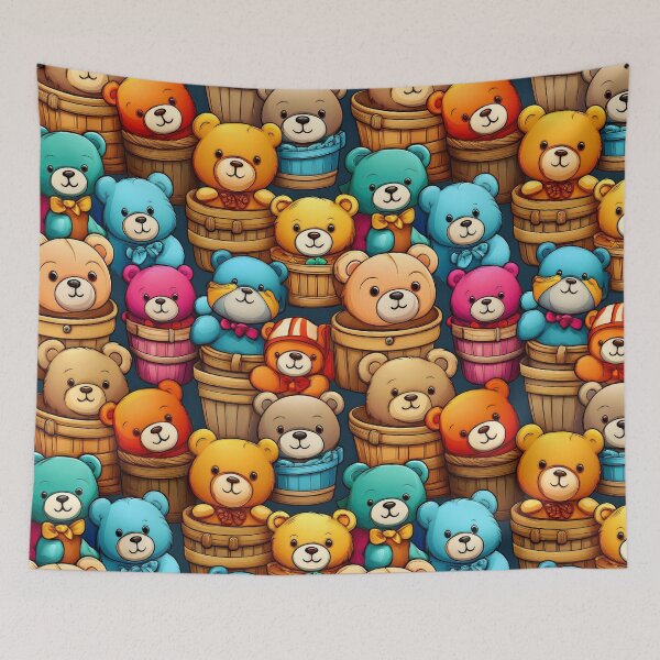 Item preview, Teddybears n Baskets: A playful pattern featuring cartoon teddybears of all shapes and sizes, snuggled together in colorful baskets. designed and sold by Grang Art Artistic Designs.