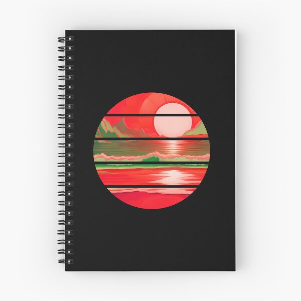 Item preview, Retro Sun Beach Ocean Mountains Sky AI Art - Watermelon Red designed and sold by Beachy.