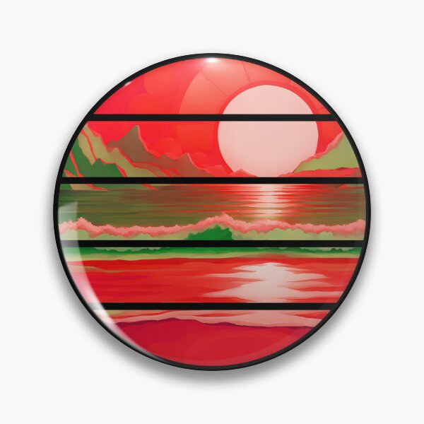 Item preview, Retro Sun Beach Ocean Mountains Sky AI Art - Watermelon Red designed and sold by Beachy.