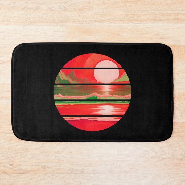 Item preview, Retro Sun Beach Ocean Mountains Sky AI Art - Watermelon Red designed and sold by Beachy.