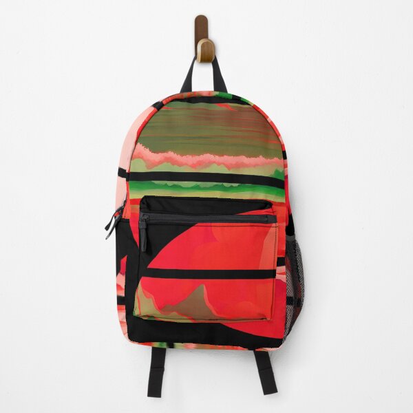 Item preview, Retro Sun Beach Ocean Mountains Sky AI Art - Watermelon Red designed and sold by Beachy.