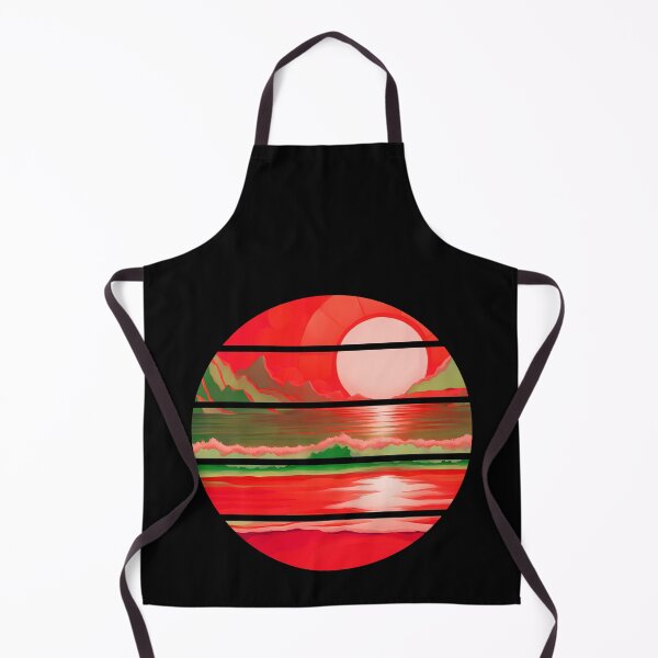 Item preview, Retro Sun Beach Ocean Mountains Sky AI Art - Watermelon Red designed and sold by Beachy.