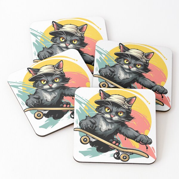 Item preview, cute black cat riding a skateboard designed and sold by javierparra.