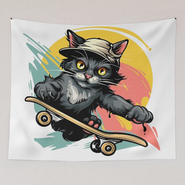 Item preview, cute black cat riding a skateboard designed and sold by javierparra.