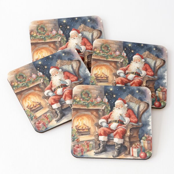 Item preview, Watercolor Santa Claus by the fireplace art designed and sold by All-About-Life.