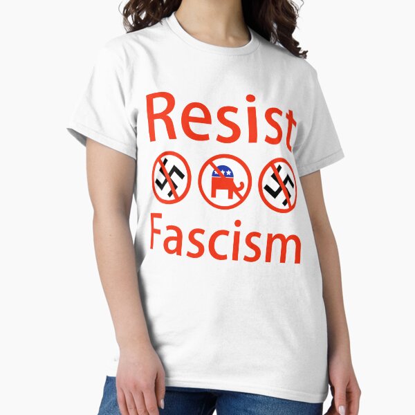 Vista previa del artículo con la obra «Resistir el fascismo», diseñado y vendido por Rachel the Artist .