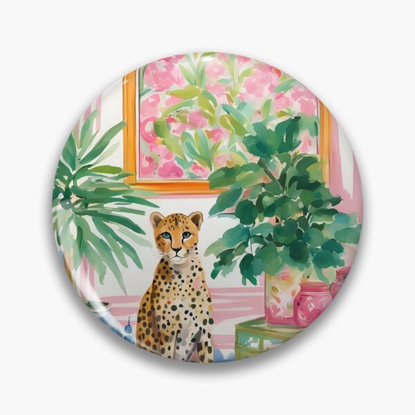Item preview, Cheetah and budgie in preppy chinoiserie interior watercolor designed and sold by SophieClimaArt.