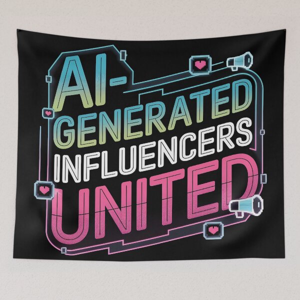 Item preview, AI-Generated Influencers United - Retro Pixelated Neon Design with Digital Hearts and Megaphones designed and sold by marvinismyname.