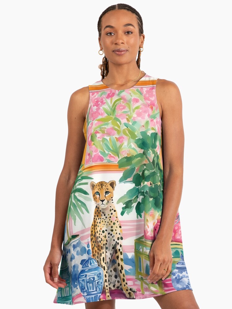 Cheetah and budgie in preppy chinoiserie interior watercolor" A-Line Dress for Sale by SophieClimaArt | Redbubble Cheetah and budgie in preppy chinoiserie interior watercolor" A-Line Dress for Sale by SophieClimaArt | Redbubble
