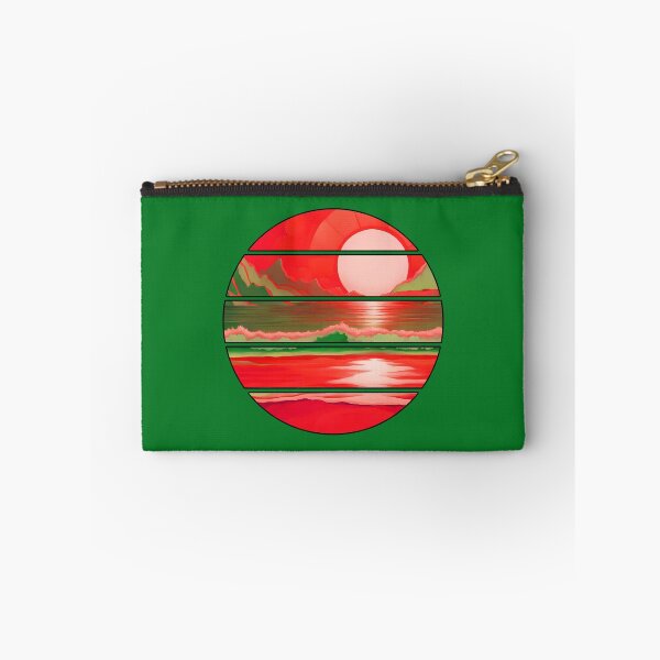 Item preview, Retro Sun Beach Ocean Mountains Sky AI Art - Watermelon Red with black edge designed and sold by Beachy.